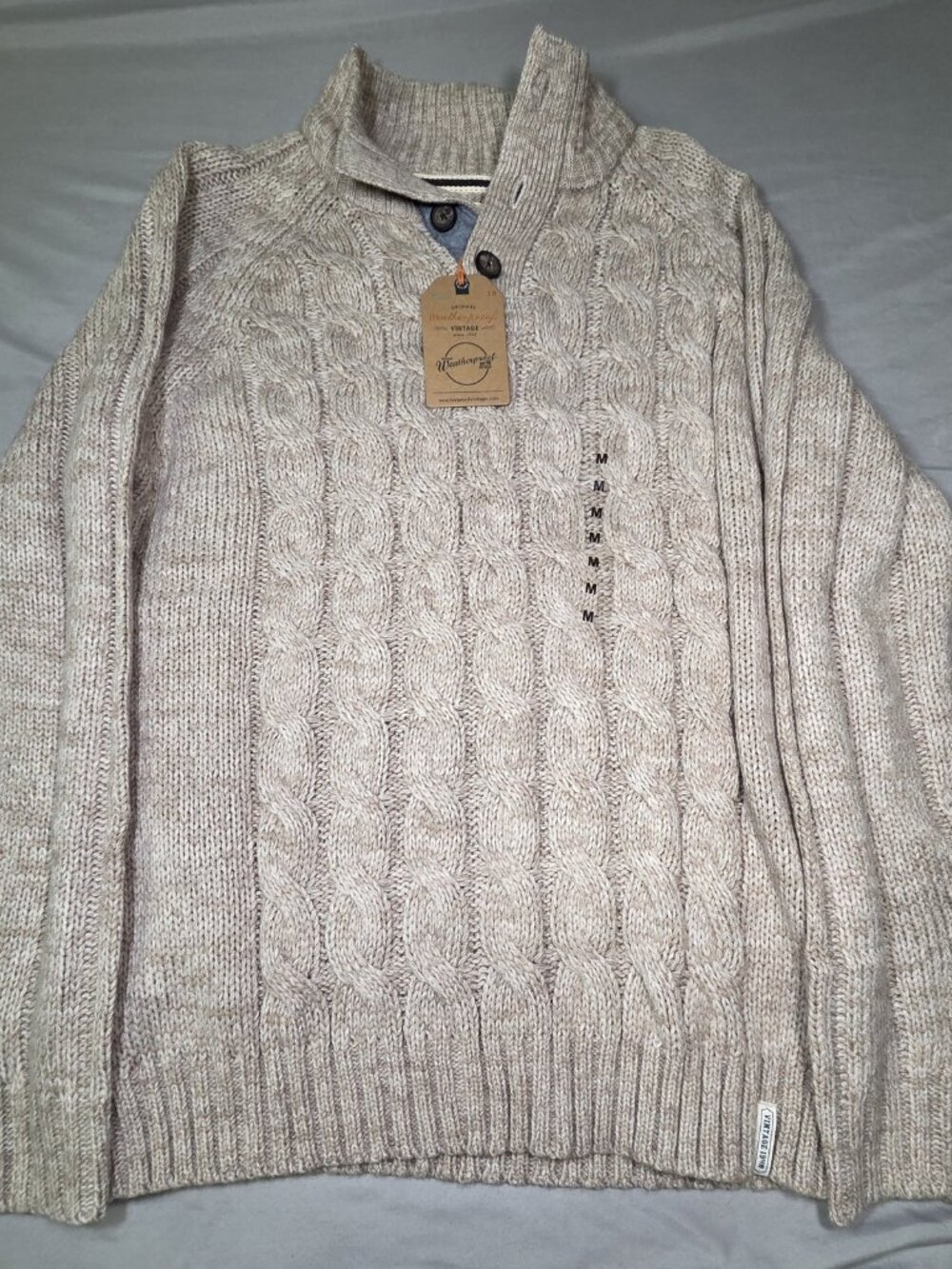 NWT Weatherproof Vintage Oatmeal Cable Knit Mock Neck Sweater Mens M